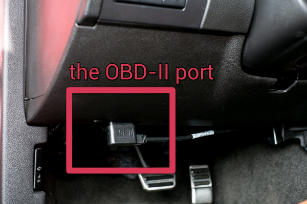 OBD-II Port with Cable in a Mustang
